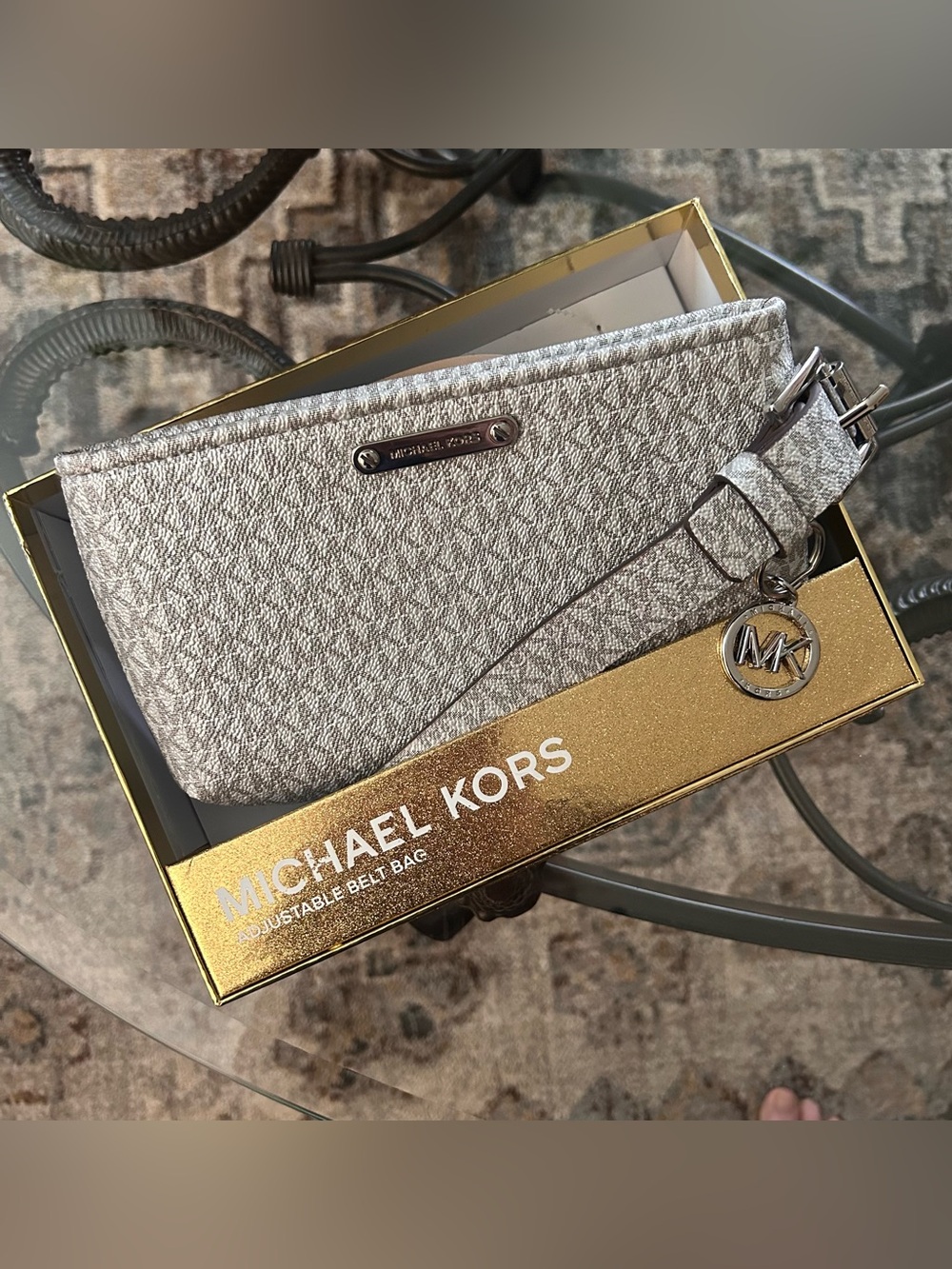 Michael Kors Metallic Silver MK Logo Belt Bag